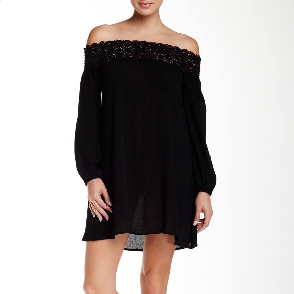 re:named Smock Crochet Off The Shoulder Dress